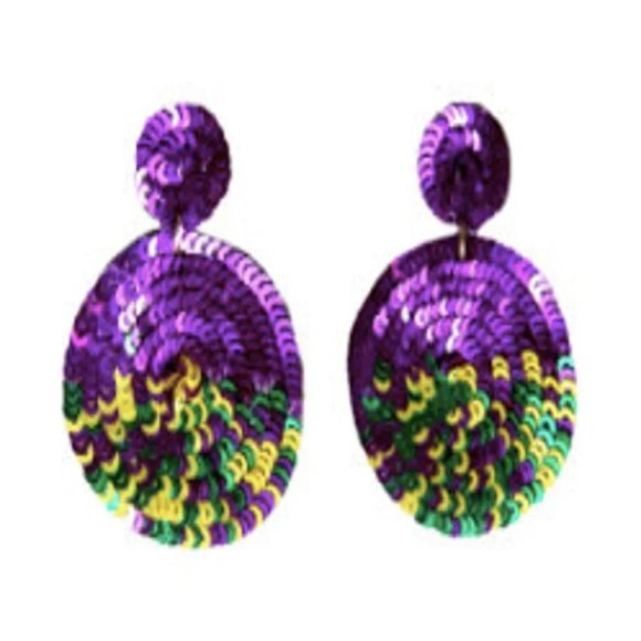 Mardi Gras Sequin Earrings~Mardi Gras Circle Earrings~Carnival Earrings - Picture 1 of 1
